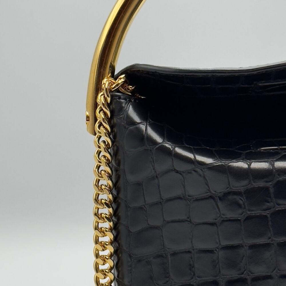 New Stella McCartney Black Croc Embossed Bucket Bag Gold Handle W/ Dust Bag - Picture 6 of 15